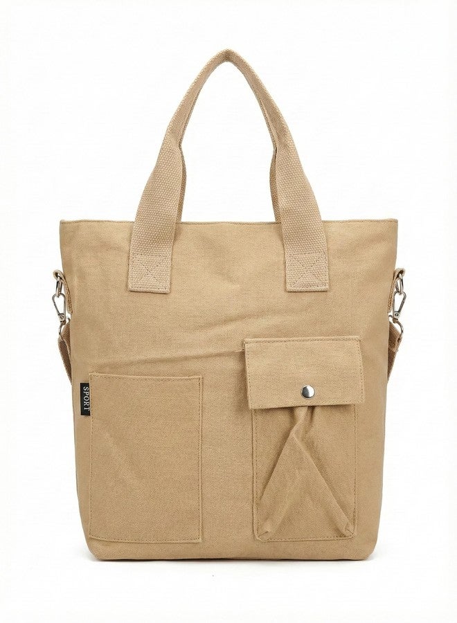 BAGILO Large Canvas Tote Bag for Women hobo Shoulder Bag with Zipper Multi-Pocket Satchel bag Crossbody Bag with Detachable Strap Everything Everyday Handbags for Office, College and Travel (khaki) - Image 1